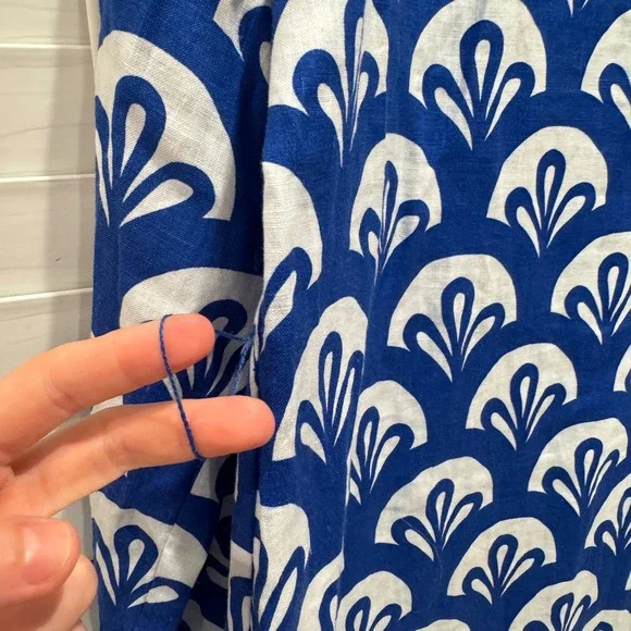 NEW Boden Blue & White Geometric Print Linen Tunic V Neck Dress‎ Sz 12R *No Belt - Picture 7 of 11
